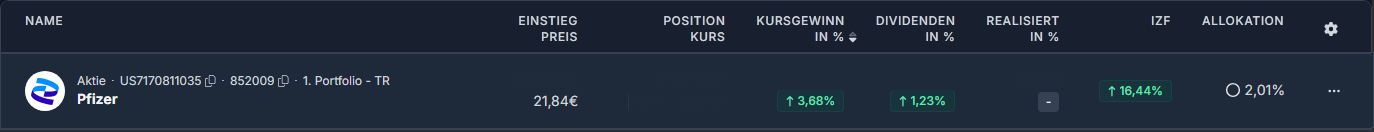 Meine Pfizer Position Depot-Screenshot